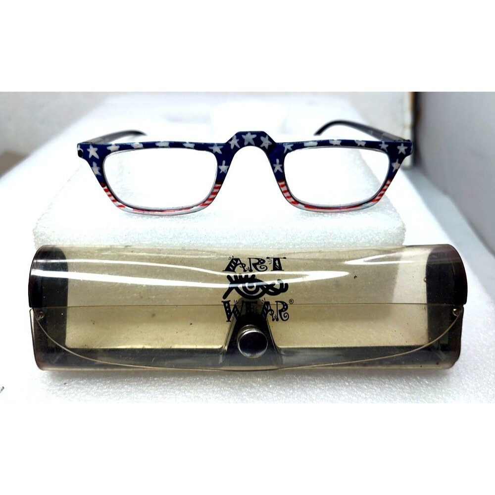 Retro Vtg Style USA America Reading Glasses +1.50 Art Wear Hand Painted w Case